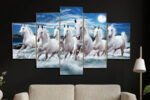Five Panel Seven White Horses Canvas Wall Art (2x3Ft) - Image 2