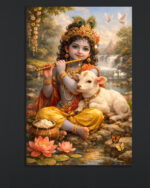 Krishna with Calf Canvas Art ( 16x24")