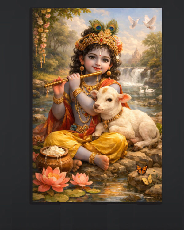 Krishna with Calf Canvas Art ( 16x24")