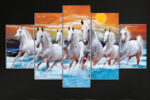 Five Panel Galloping White Horses Canvas Art (2x3 Fit) - Image 2