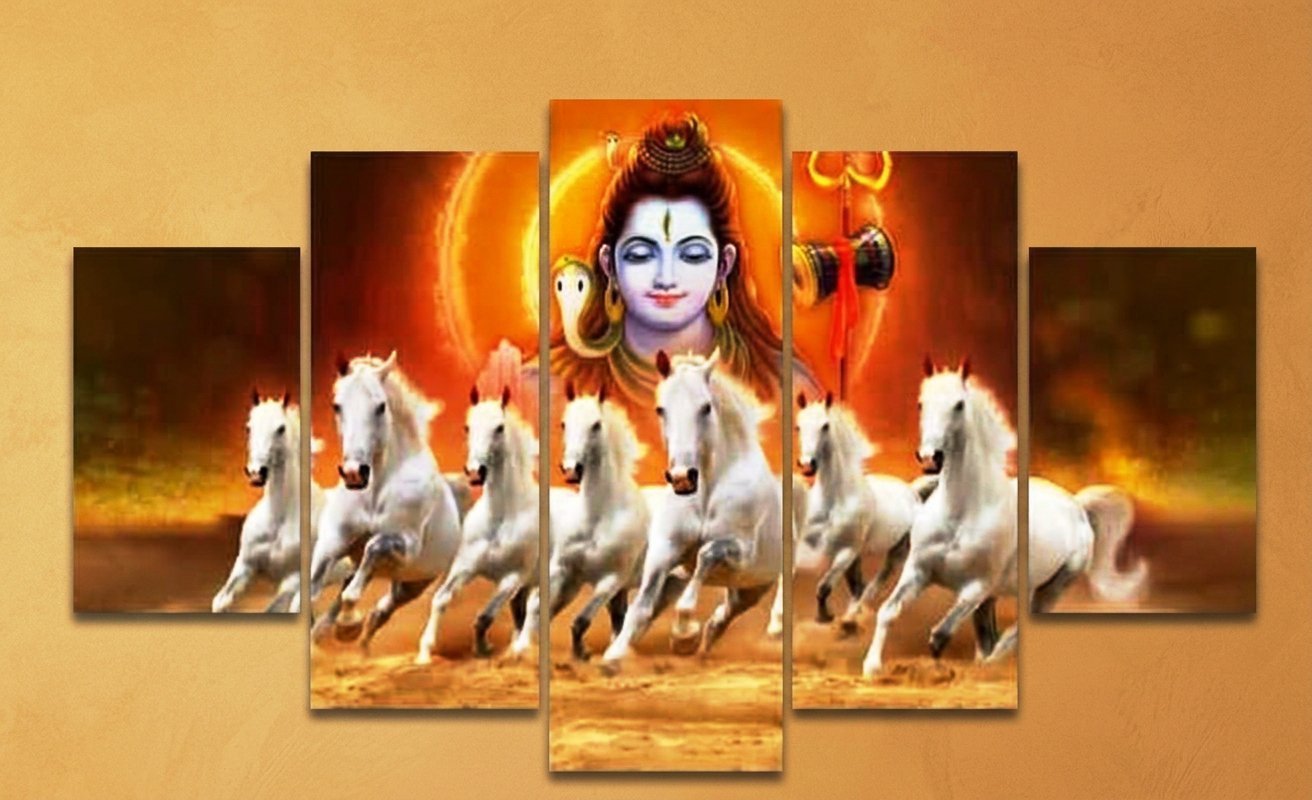 27 mahadev seven horse 2x3 fit canvas - Image 1